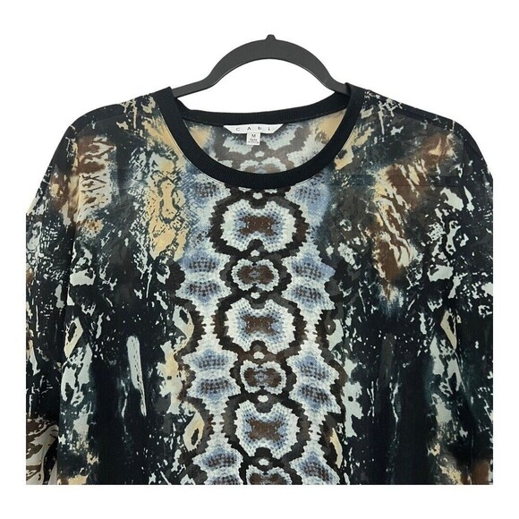 CAbi Womens Size Medium Black Python Print Sheer Blouse - Picture 3 of 5